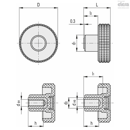 Elesa Brass boss, plain or threaded blind hole, MBT.30 B-M5-C5 MBT-B